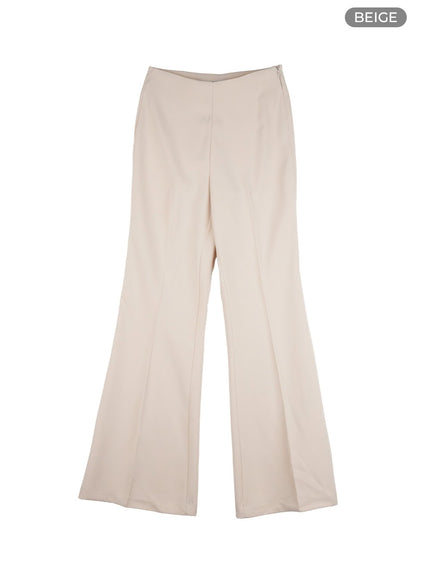 solid-bootcut-tailored-pants-ol423 / Beige