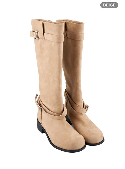 buckled-knee-high-boots-ol401 / Beige