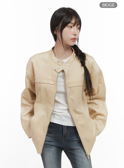 chic-solid-print-polyester-jacket-cs413 / Beige