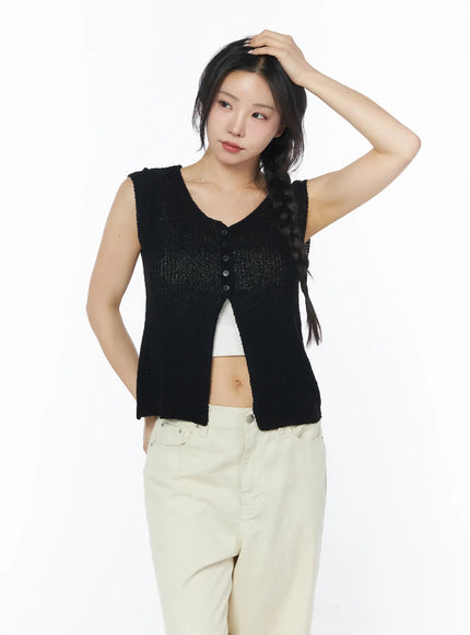 button-knit-sleeveless-cardigan-cy522 / Black