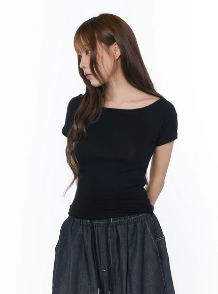 basic-off-shoulder-short-sleeve-tee-cy529 / Black