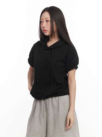 Heart Patched Puff Short-Sleeve Hoodie CM528