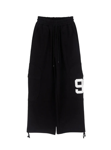 wide-leg-drawstring-weatpants-cj527 / Black