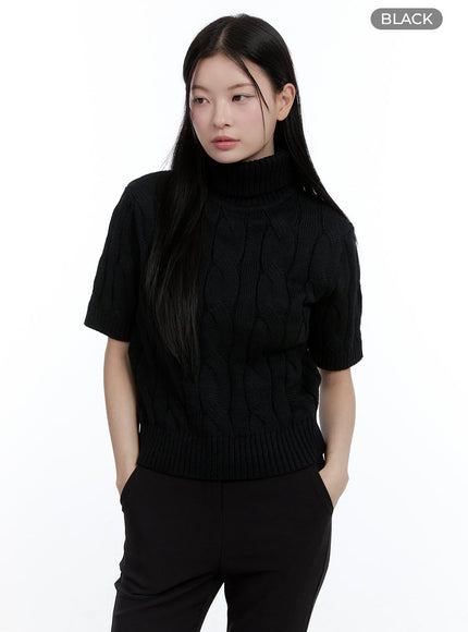 cable-turtleneck-pullover-oo429 / Black