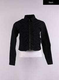 shirring-zip-up-jacket-cj426 / Black