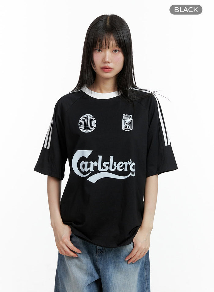 oversized-blokette-cotton-graphic-t-shirt-cl402 / Black