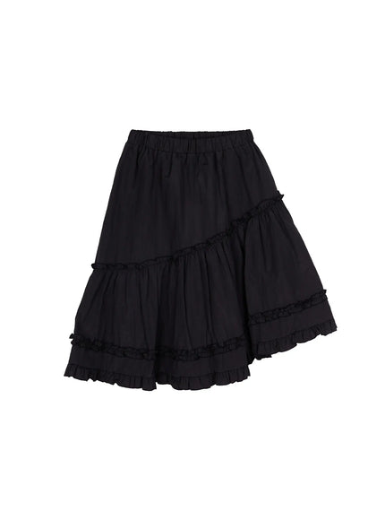 asymmetric-frill-trim-midi-skirt-cd805 / Black