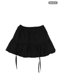 ribbon-band-bubble-mini-skirt-cy407 / Black