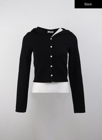 solid-buttoned-hooded-cardigan-cj408 / Black