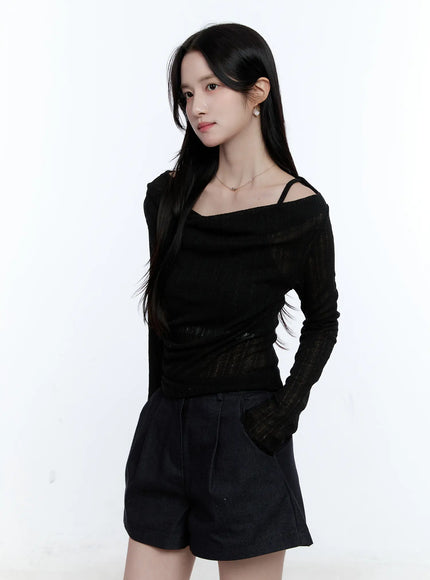 mesh-knit-off-shoulder-and-cami-set-cg513 / Black