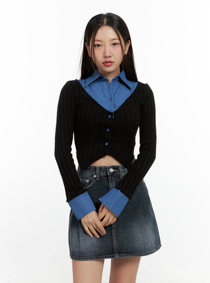 colorblock-knit-shirt-cn412 / Black