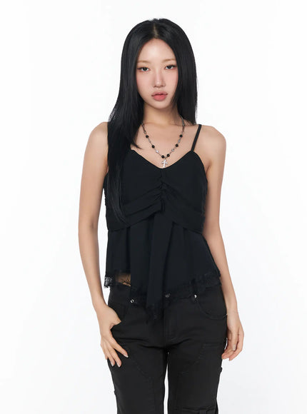 lace-hem-crop-tank-cy513 / Black