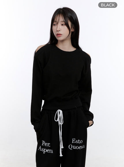 round-neck-cutout-sweatshirt-co418 / Black