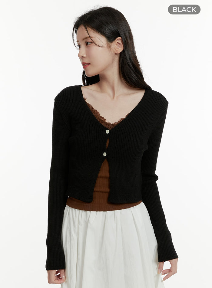 v-neck-buttoned-crop-cardigan-oa405 / Black