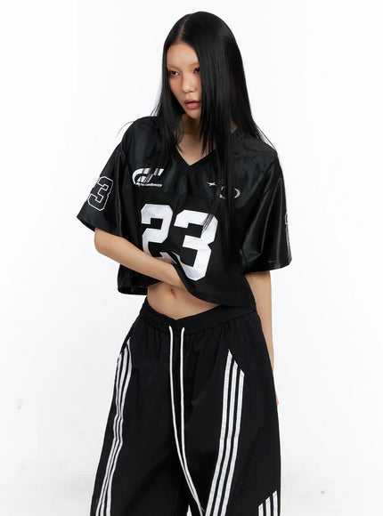 glossy-v-neck-cropped-jersey-cl529 / Black