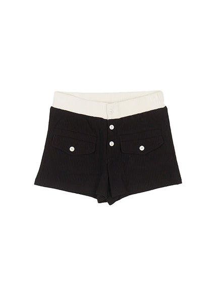ribbed-two-tone-slim-fit-shorts-cy514 / Black