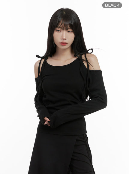 sleek-cut-out-detail-long-sleeve-top-cs413 / Black