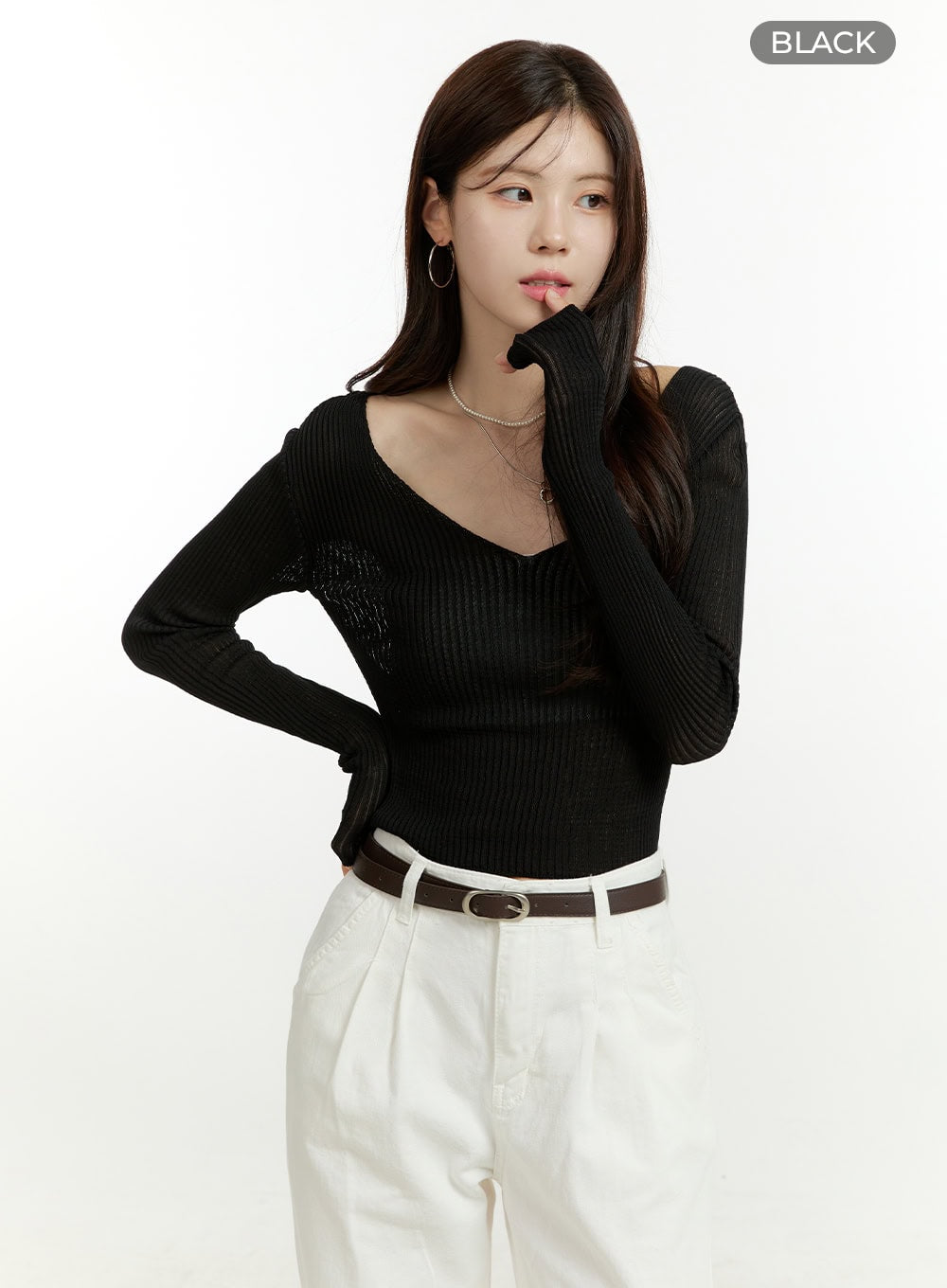 deep-u-neck-summer-sweater-ou428 / Black