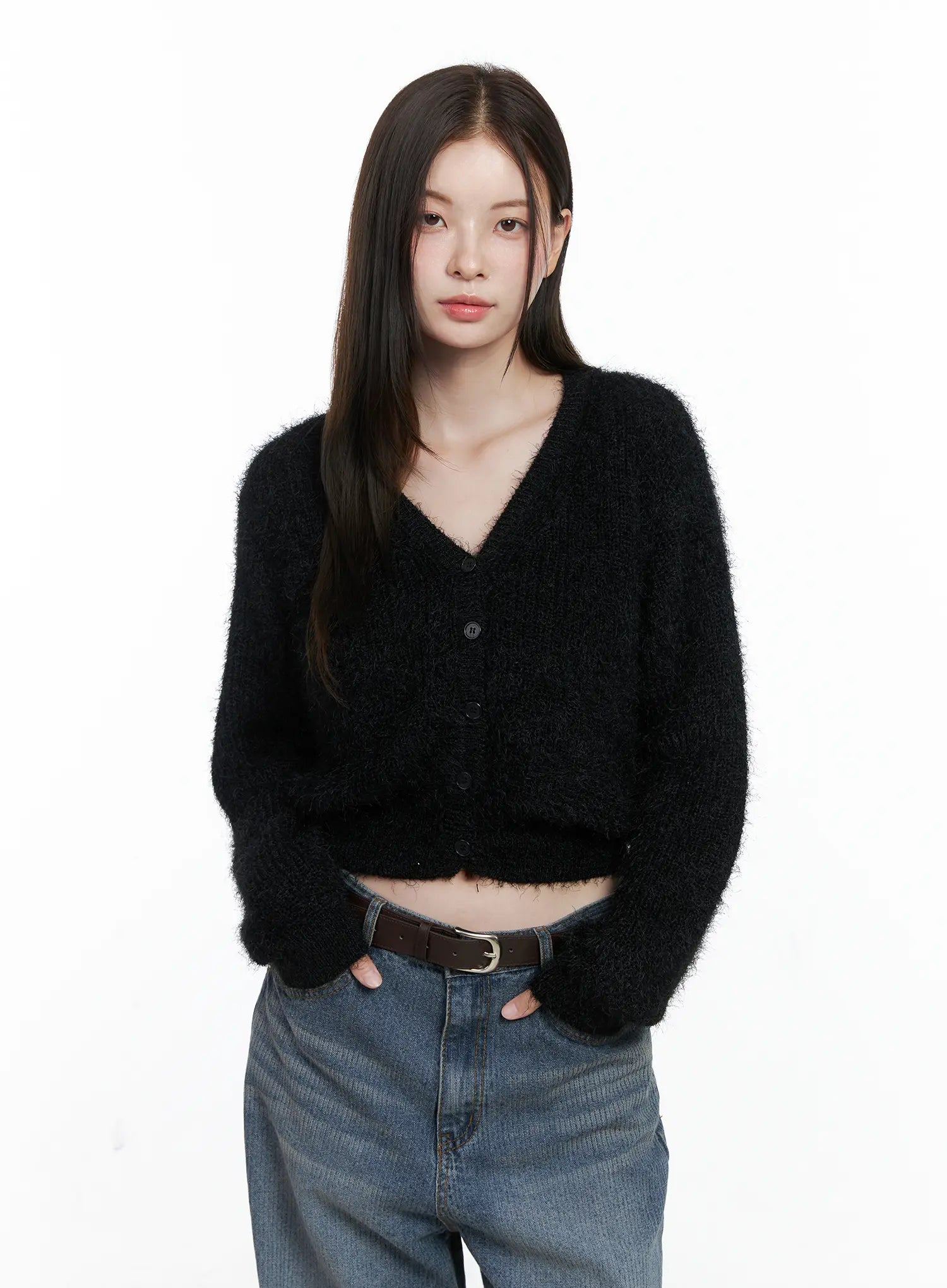 soft-knit-crop-cardigan-co503 / Black