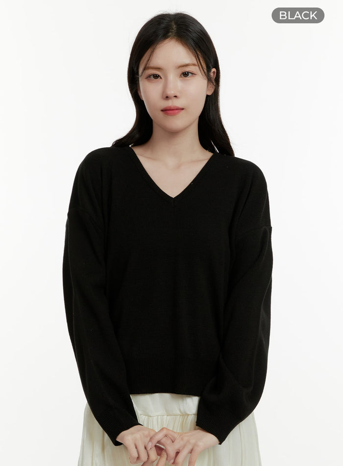 solid-v-neck-sweater-oa405 / Black
