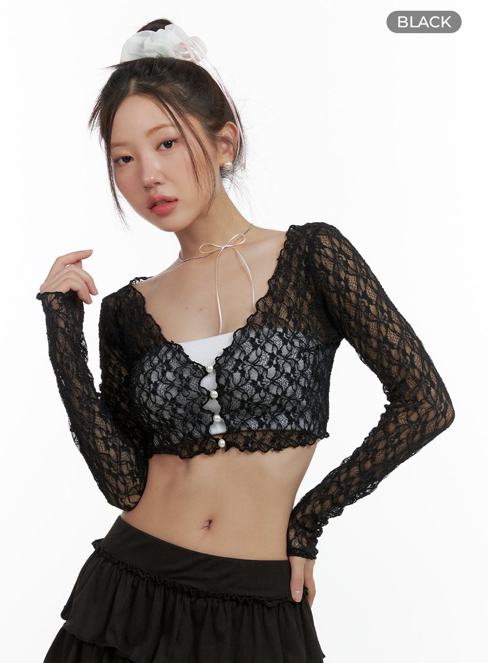 crop-see-through-cardigan-ol402 / Black