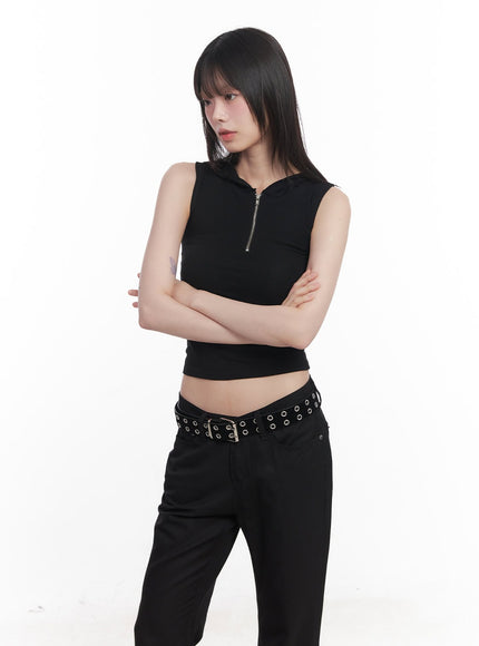 quarter-zip-sleeveless-hoodie-cu505 / Black