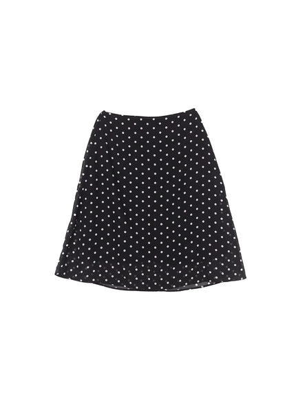 polka-dot-double-layered-midi-skirt / Black