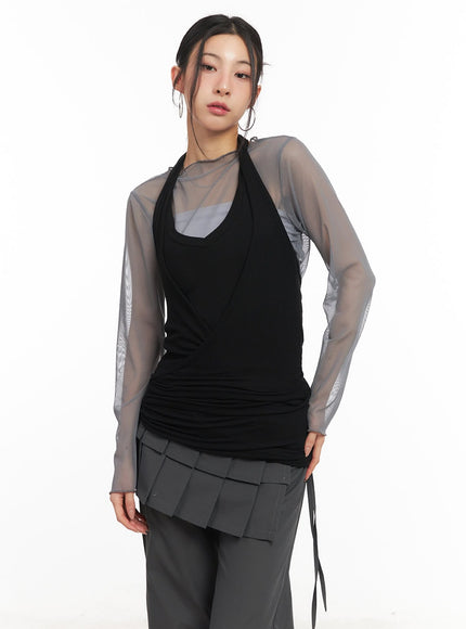 halter-neck-wrap-tank-top-cm503 / Black