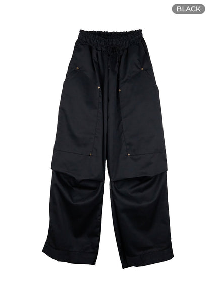 wide-fit-pintuck-cotton-pants-co410 / Black