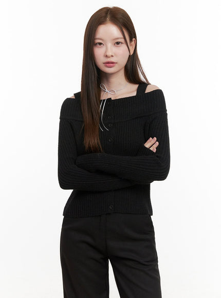 off-shoulder-knit-sweater-od418 / Black