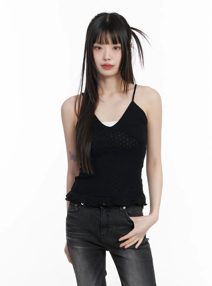 frill-hem-cami-top-cm525 / Black