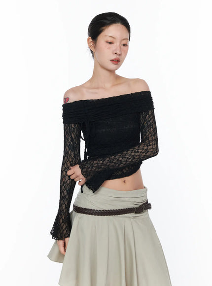 sheer-off-shoulder-lace-top-ca524 / Black