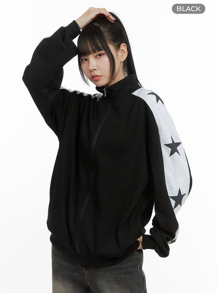 graphic-raglan-turtleneck-zip-up-oo401 / Black