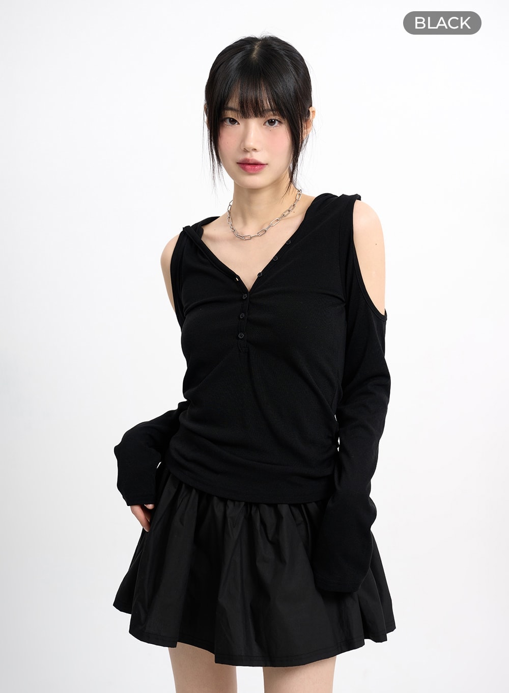 cold-shoulder-hoodie-cm415 / Black