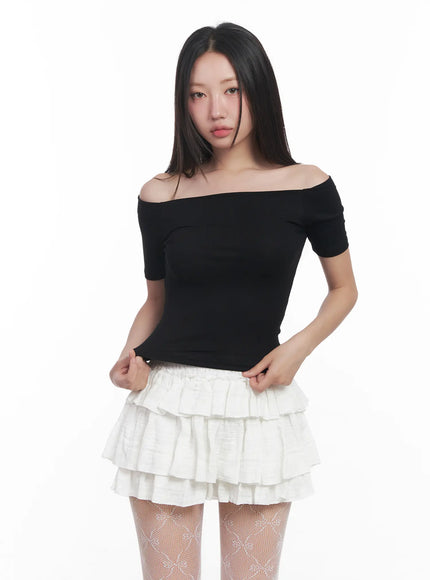 off-shoulder-ribbed-tee-cu516 / Black