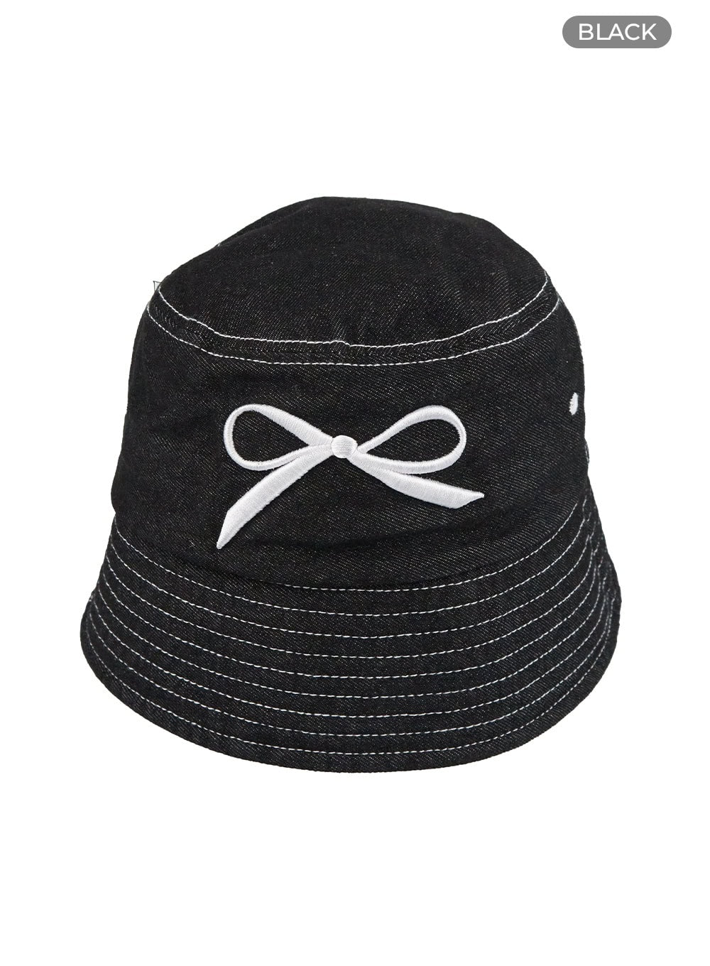 denim-ribbon-graphic-bucket-hat-ol417 / Black