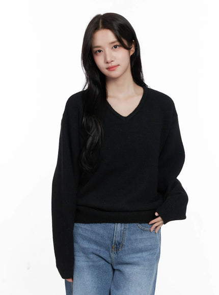 cozy-v-neck-knit-sweater-co522 / Black