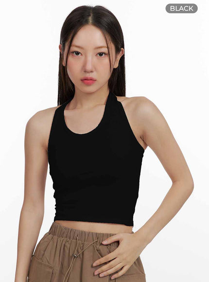 solid-halter-slim-crop-top-ol408 / Black