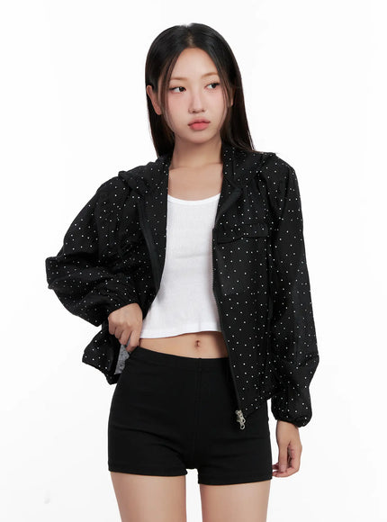 polka-dot-ruffle-windbreaker-cl521 / Black