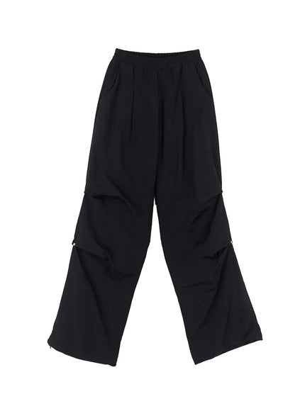 pintuck-rivet-wide-leg-joggers-cl508 / Black