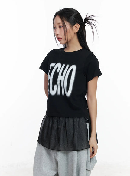 echo-lettering-crop-tee-cj530 / Black