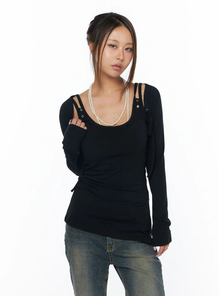 chic-layered-bolero-top-set-ca517 / Black