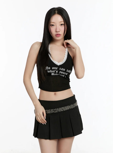 Lace Lettering V-Neck Crop Top CM511