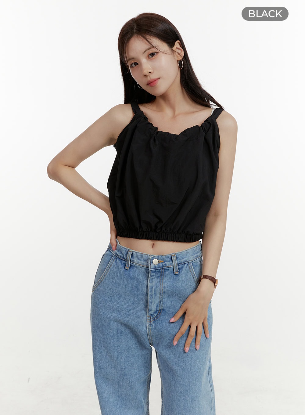 solid-nylon-cropped-tank-top-oy409 / Black