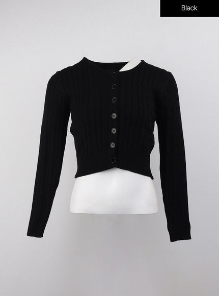 cable-knit-buttoned-crop-cardigan-oj416 / Black