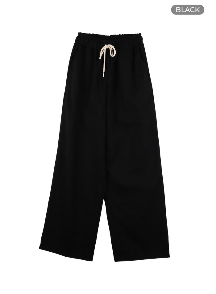 solid-wide-fit-cotton-pants-oa419 / Black