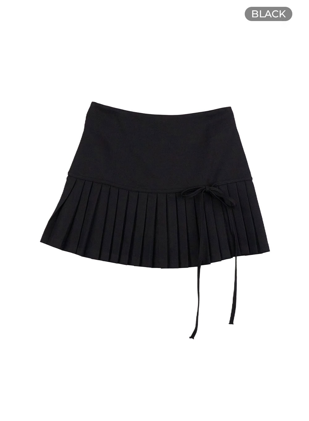 ribbon-pleated-trim-mini-skirt-oo407 / Black