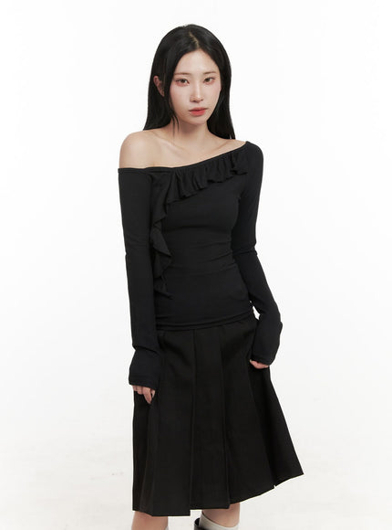 one-shoulder-long-sleeve-blouse-cd410 / Black