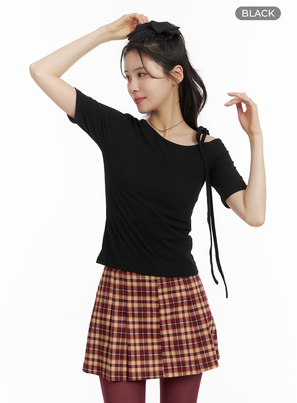 one-shoulder-strap-short-sleeve-om421 / Black