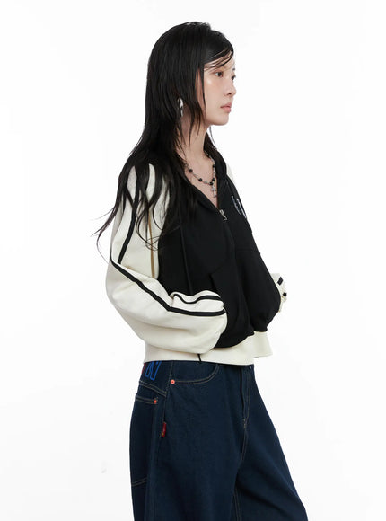 Two-Tone Zip-Up Crop Hoodie CS529